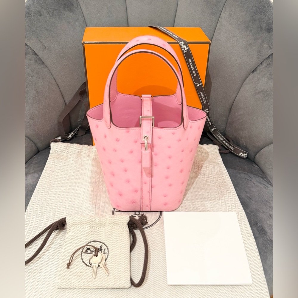 Hermes Pink Ostrich Leather Tote